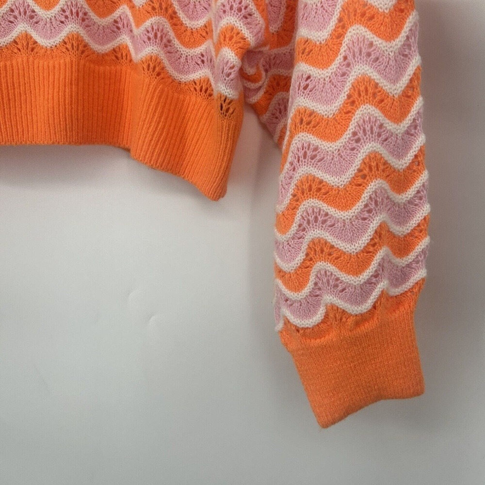 H&M Divided Orange Pink Crochet Pointelle Knit Cropped Sweater Slouchy Size M - Picture 4 of 9